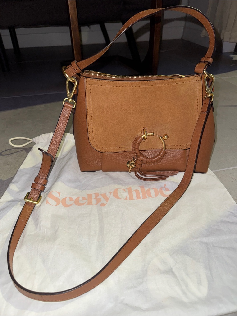 See By Chloe tan and suede Joan shoulder bag with braided ring